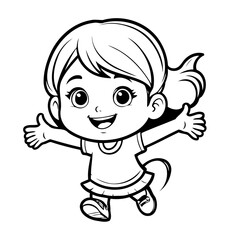 Cute vector illustration Girl drawing for kids colouring page