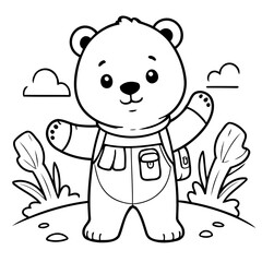 Simple vector illustration of Bear for toddlers colouring page