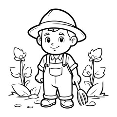 Simple vector illustration of Farmer hand drawn for toddlers