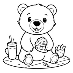 Cute vector illustration Bear drawing for toddlers colouring page