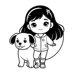 Vector illustration of a cute Girl doodle for toddlers colouring page