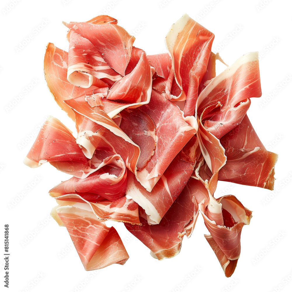 Aufkleber a stack of ham slices on a plain white surface, a prosciutto slices isolated on transparent backgrou