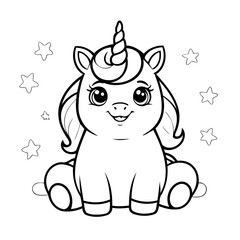 Vector illustration of a cute Unicorn doodle for kids coloring worksheet