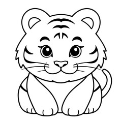 Simple vector illustration of Tiger for kids colouring worksheet