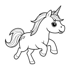 Cute vector illustration Unicorn doodle black and white for kids page