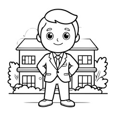 Simple vector illustration of Businessman drawing for toddlers colouring page