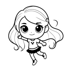 Simple vector illustration of Girl drawing colouring activity