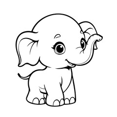 Simple vector illustration of Elephant hand drawn for kids coloring page