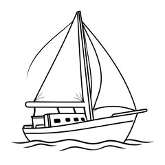 Vector illustration of a cute Sailboat drawing for kids colouring activity
