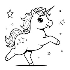 Vector illustration of a cute Unicorn drawing colouring activity