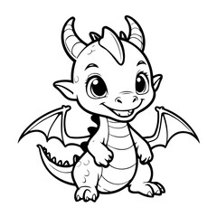 Simple vector illustration of Dragon hand drawn for kids coloring page