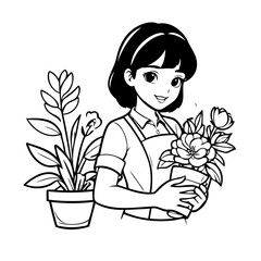 Cute vector illustration Florist for children colouring activity