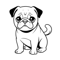 Simple vector illustration of Pug drawing for kids colouring activity
