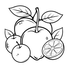 Simple vector illustration of Fruits drawing for kids colouring activity