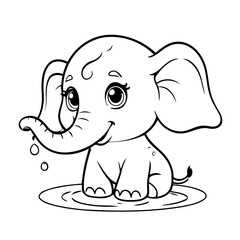 Vector illustration of a cute Elephant drawing for kids colouring page