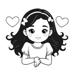 Simple vector illustration of Girl drawing for kids colouring page