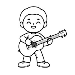 Naklejka premium Cute vector illustration Guitarist doodle black and white for kids page
