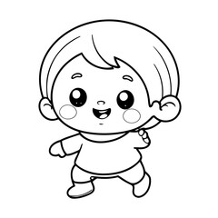 Simple vector illustration of Kawaii colouring page for kids
