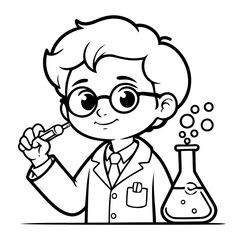 Vector illustration of a cute Scientist doodle for toddlers coloring activity