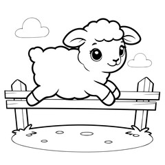 Cute vector illustration Sheep drawing for colouring page