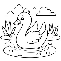 Cute vector illustration Swan hand drawn for kids page