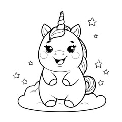 Simple vector illustration of Unicorn outline for colouring page
