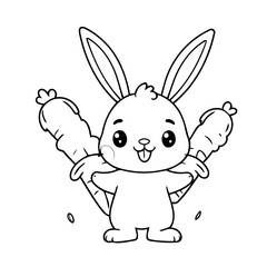Simple vector illustration of Bunny drawing for kids colouring activity