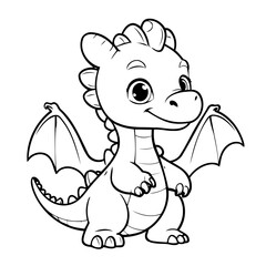 Simple vector illustration of Dragon hand drawn for kids coloring page