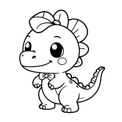 Vector illustration of a cute Dino doodle for toddlers colouring page