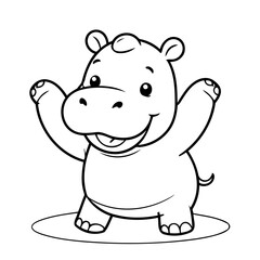 Cute vector illustration Hippo drawing for kids page
