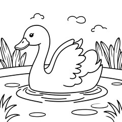Cute vector illustration Swan doodle for toddlers coloring activity