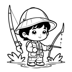 Simple vector illustration of Fisherman drawing for toddlers colouring page