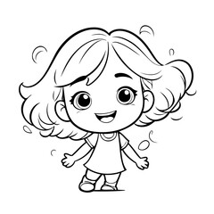 Simple vector illustration of Girl drawing for toddlers coloring activity
