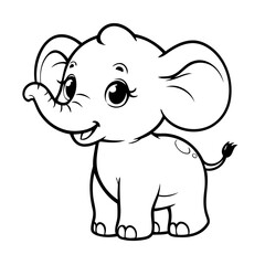 Vector illustration of a cute Elephant drawing for kids colouring page