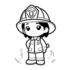 Simple vector illustration of Firefighter for kids coloring page