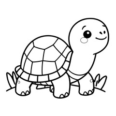 Cute vector illustration Turtle drawing for toddlers coloring activity