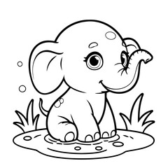 Vector illustration of a cute Elephant doodle for kids coloring worksheet
