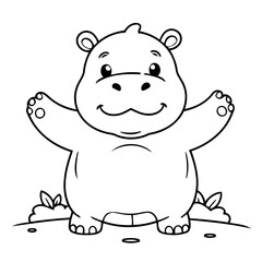 Cute vector illustration Hippo hand drawn for kids coloring page