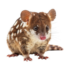 Obraz premium A small spotted possum stands in front of a Png background, a Beaver Isolated on a whitePNG Background