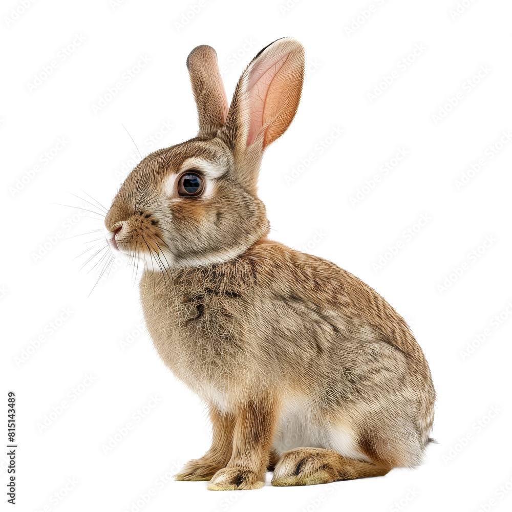 Poster a rabbit is sitting calmly in front of a plain png background, a beaver isolated on a whitepng backg
