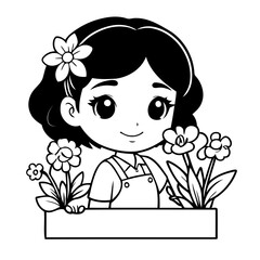 Vector illustration of a cute Florist doodle colouring activity for kids