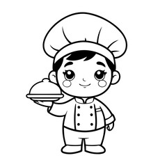 Simple vector illustration of Chef colouring page for kids