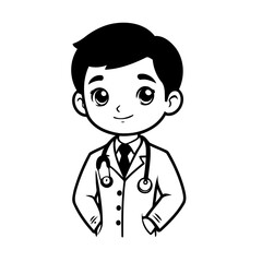 Simple vector illustration of Doctor for kids colouring worksheet