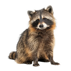 Obraz premium A raccoon sitting in a relaxed position against a plain white backdrop, a raccoon dog isolated on transparent background