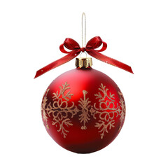 A red Christmas ball with ribbon, against a clean Png background, a Red Christmas ball with ribbon isolated on transparent background