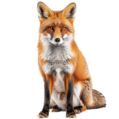 Fototapeta premium A red fox sits in front of a plain Png background, a red fox isolated on transparent background