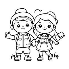 Simple vector illustration of Couple drawing for kids colouring page