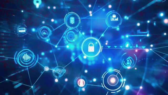 Connected devices communicating and interacting in a network, 4K Technological Video Background Animation