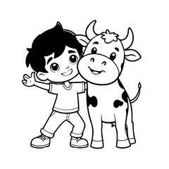 Simple vector illustration of Boy drawing for children page