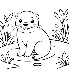 Simple vector illustration of Otter outline for colouring page
